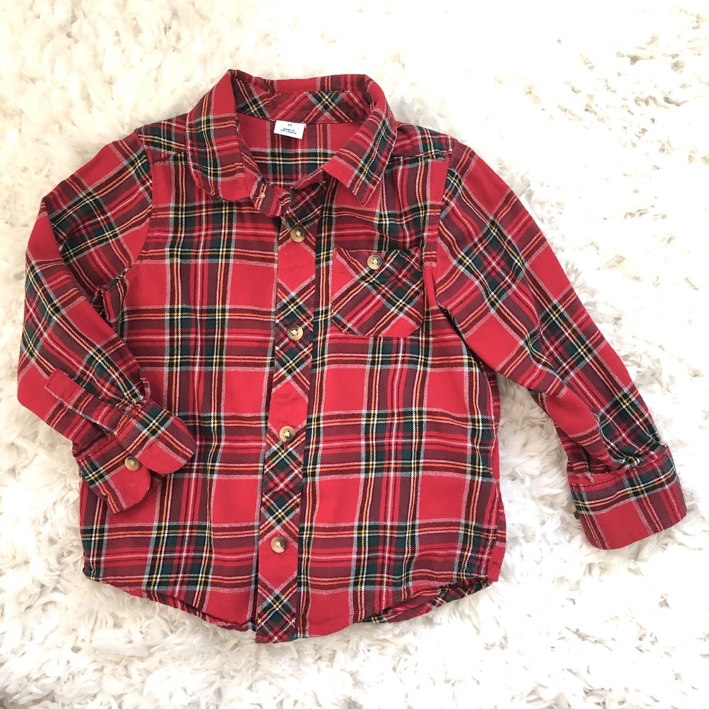 Boys  Red flannel holiday flannel button up